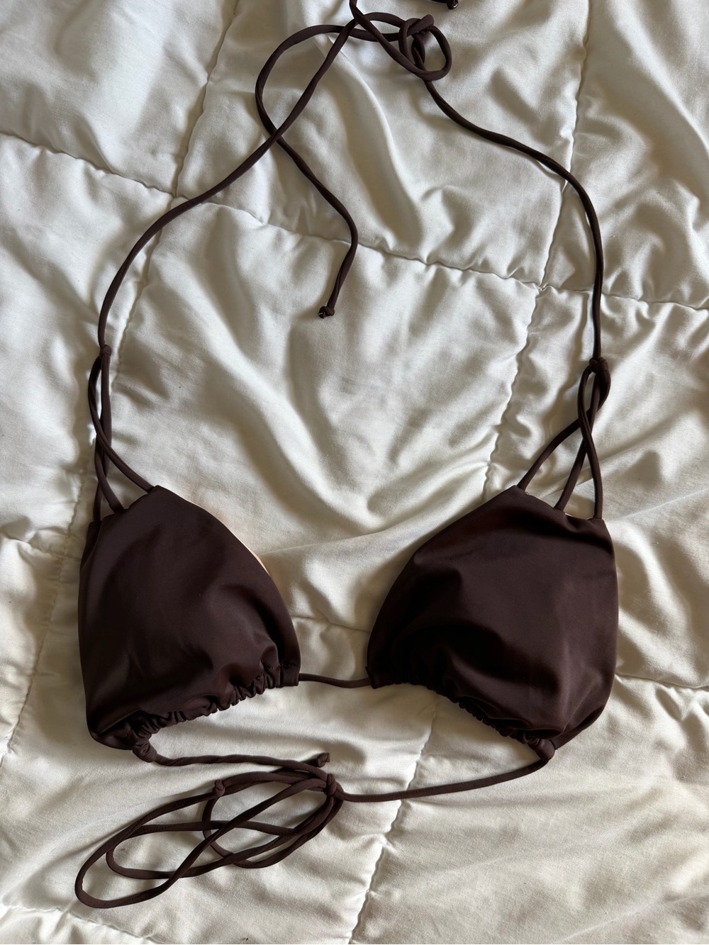 Strappy Brown Triangle Bikini Top - Women's Swimwear
